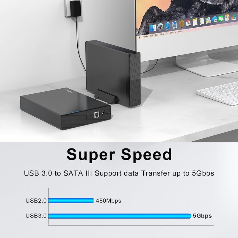 Godo حافظة القرص الصلب 3.5 بوصة USB 3.0، قاعدة عمودية خارجية مع حامل للقرص الصلب SATA HDD SSD 3.5 بوصة، علبة محرك من سبائك الألمنيوم تدعم حتى 18TB مع UASP، محول طاقة - Image 2
